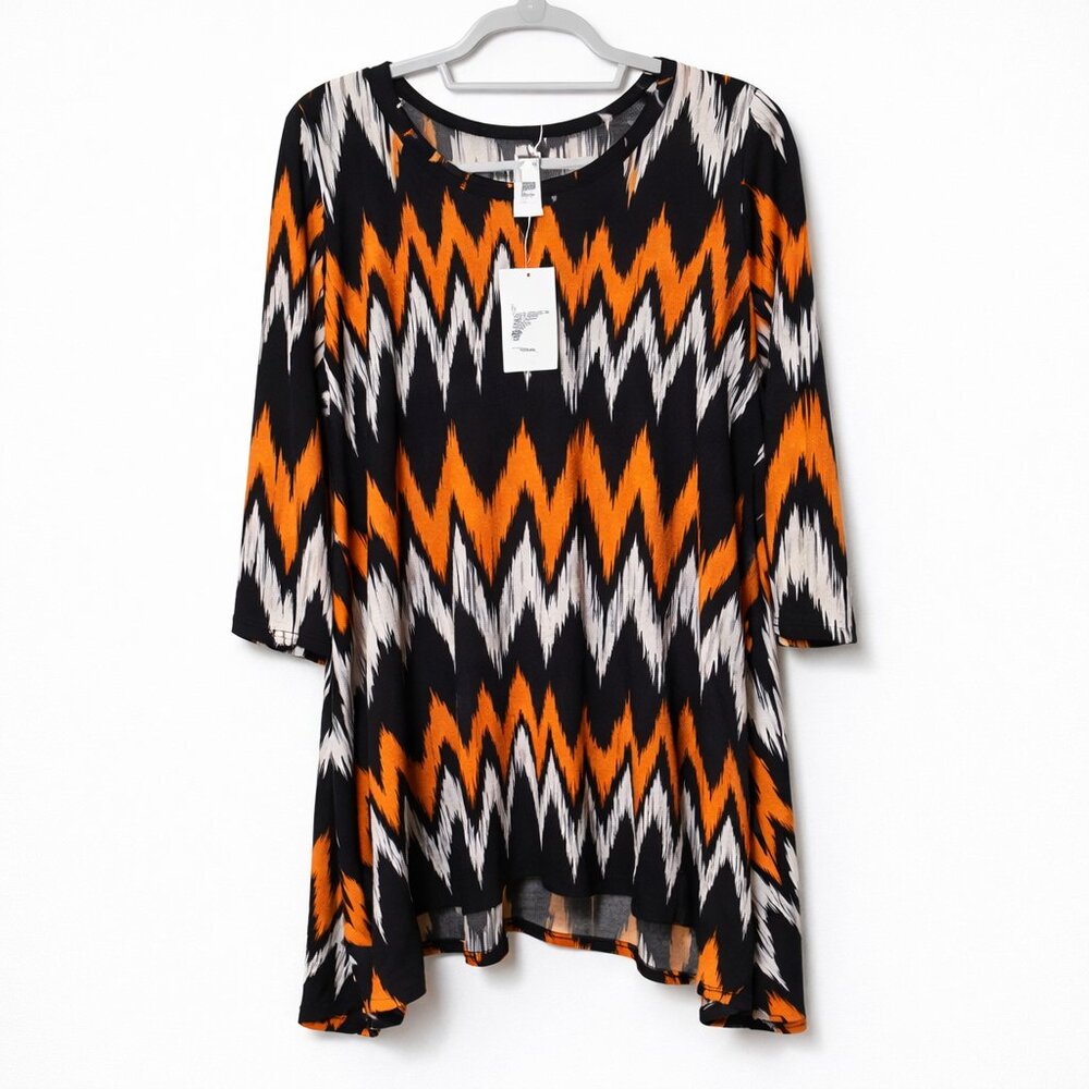 2B Together Women's Zigzag Patterned Top - Halloween Chevron NWT Size L